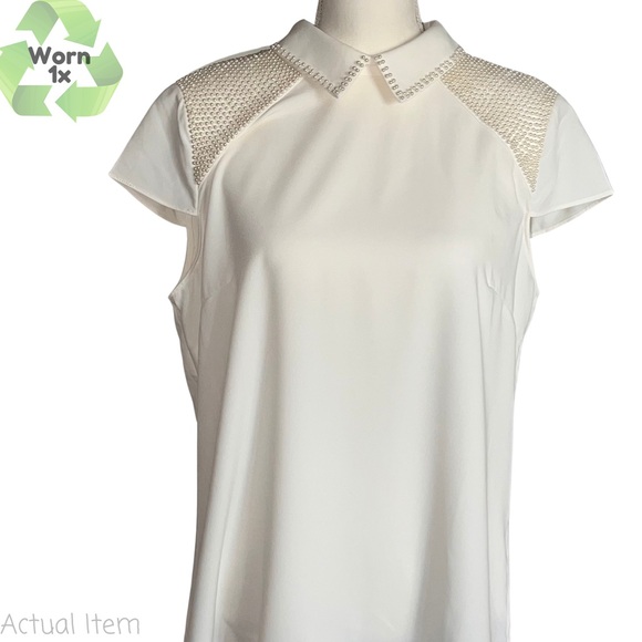 ๐ Catherine Malandrino Pearl Embellished Collared Shirt Blouse Size Large ๐๐ค - Picture 2 of 7